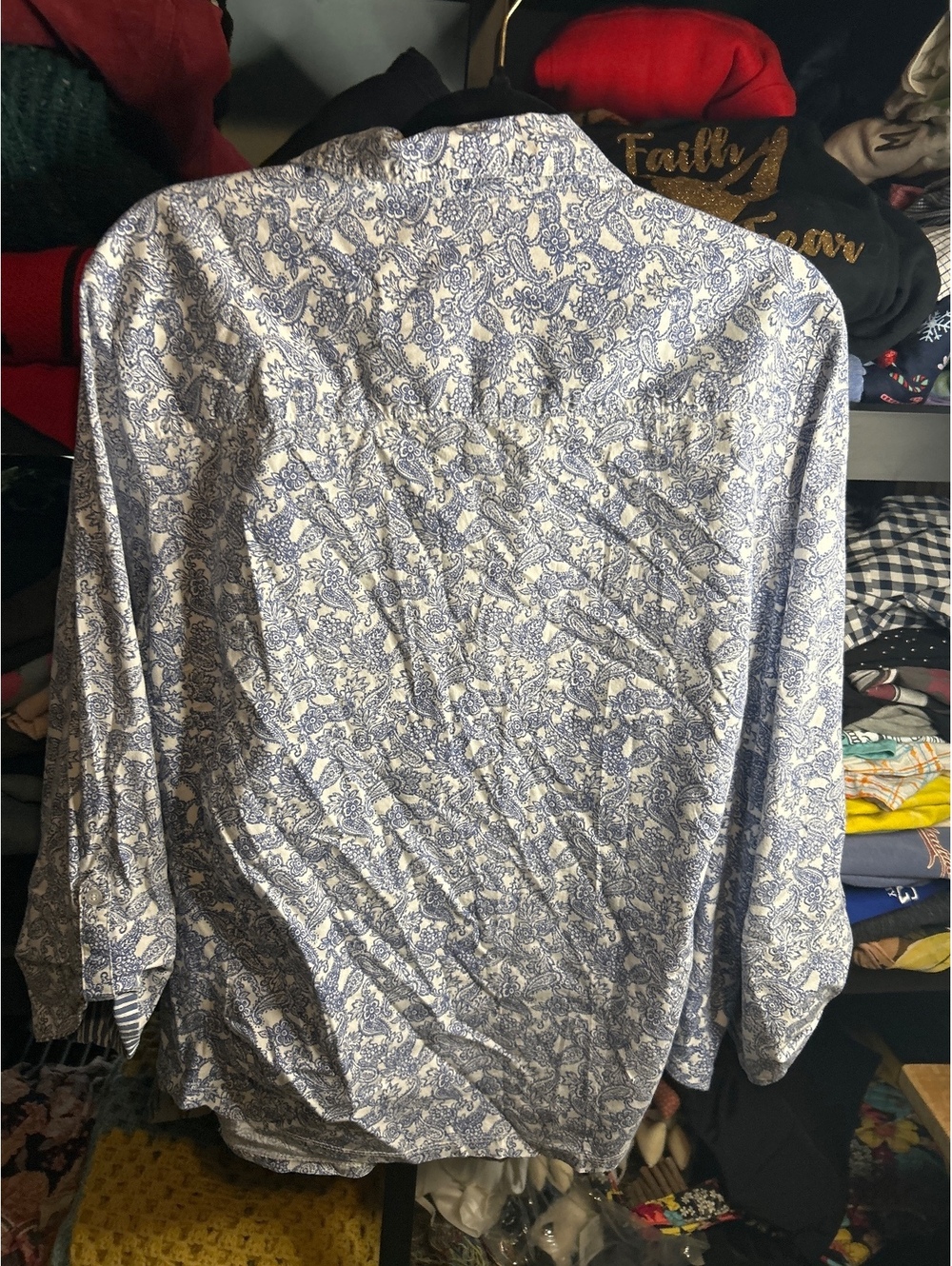 Cathy XL Blue and White Paisley Button-Up Shirt - Picture 6 of 6